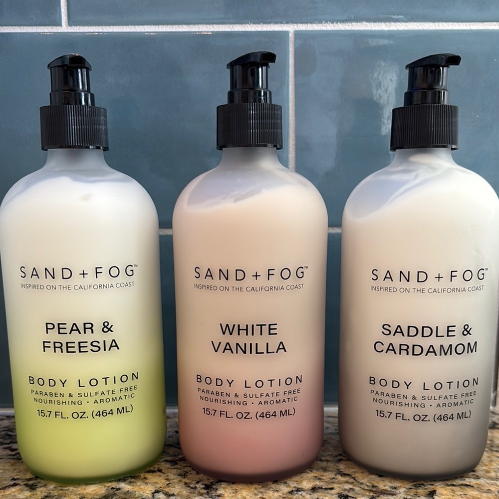 NWOT Body Lotion Set - Pear & Freesia, White Vanilla, Saddle & Cardamom